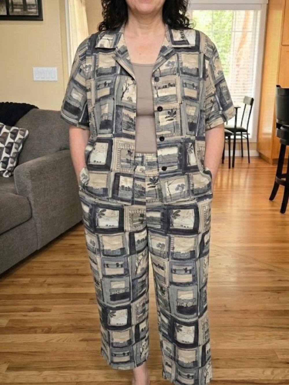 NWT Vintage Line Two landscape / Hawaiian scenery shirt/capri pant set